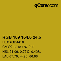 カラーコード: RGB 189 164.6 24.6 | qconv.com
