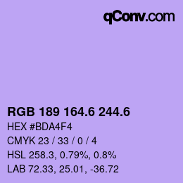 カラーコード: RGB 189 164.6 244.6 | qconv.com