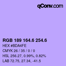 カラーコード: RGB 189 164.6 254.6 | qconv.com