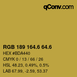 カラーコード: RGB 189 164.6 64.6 | qconv.com
