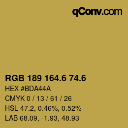 カラーコード: RGB 189 164.6 74.6 | qconv.com