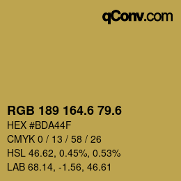 カラーコード: RGB 189 164.6 79.6 | qconv.com
