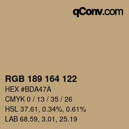 Código de color: RGB 189 164 122 | qconv.com