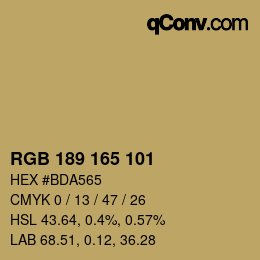 Color code: RGB 189 165 101 | qconv.com