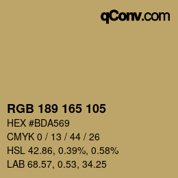 Color code: RGB 189 165 105 | qconv.com