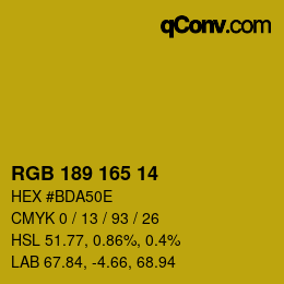 カラーコード: RGB 189 165 14 | qconv.com