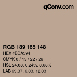 Farbcode: RGB 189 165 148 | qconv.com