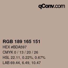 Color code: RGB 189 165 151 | qconv.com