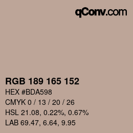 Color code: RGB 189 165 152 | qconv.com