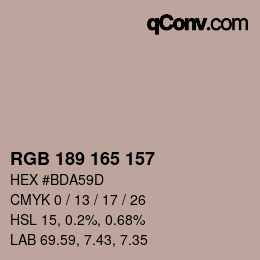 Color code: RGB 189 165 157 | qconv.com