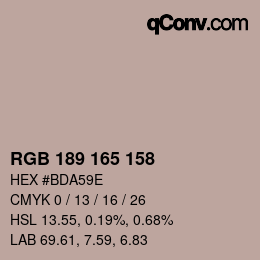 カラーコード: RGB 189 165 158 | qconv.com
