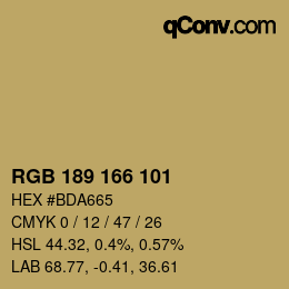 Color code: RGB 189 166 101 | qconv.com