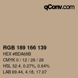 Farbcode: RGB 189 166 139 | qconv.com