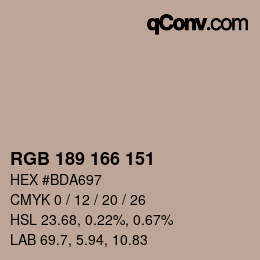 Color code: RGB 189 166 151 | qconv.com