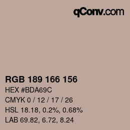 Color code: RGB 189 166 156 | qconv.com