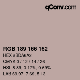 Color code: RGB 189 166 162 | qconv.com