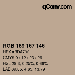 Código de color: RGB 189 167 146 | qconv.com