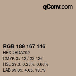 Code couleur: RGB 189 167 146 | qconv.com