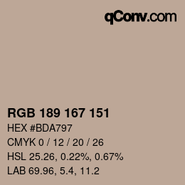 Código de color: RGB 189 167 151 | qconv.com