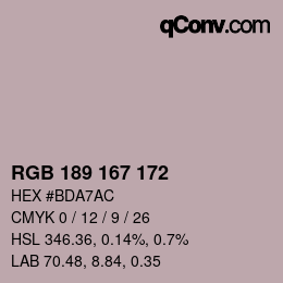 Color code: RGB 189 167 172 | qconv.com