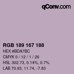 Color code: RGB 189 167 188 | qconv.com