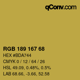 カラーコード: RGB 189 167 68 | qconv.com
