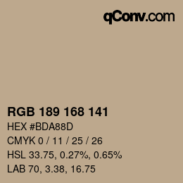 颜色代码: RGB 189 168 141 | qconv.com
