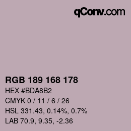 颜色代码: RGB 189 168 178 | qconv.com