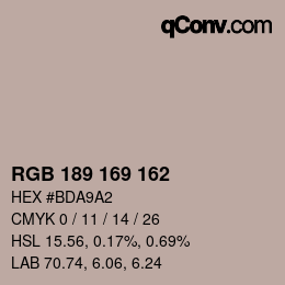 Color code: RGB 189 169 162 | qconv.com
