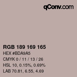 Color code: RGB 189 169 165 | qconv.com