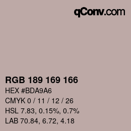 Color code: RGB 189 169 166 | qconv.com