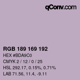 カラーコード: RGB 189 169 192 | qconv.com