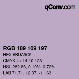 Color code: RGB 189 169 197 | qconv.com