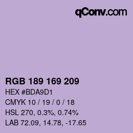 Code couleur: RGB 189 169 209 | qconv.com
