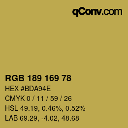 Código de color: RGB 189 169 78 | qconv.com