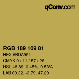 Color code: RGB 189 169 81 | qconv.com