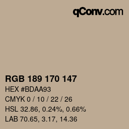 Código de color: RGB 189 170 147 | qconv.com