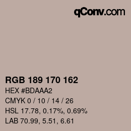 Color code: RGB 189 170 162 | qconv.com