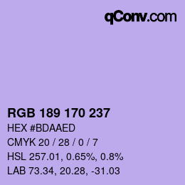 Color code: RGB 189 170 237 | qconv.com