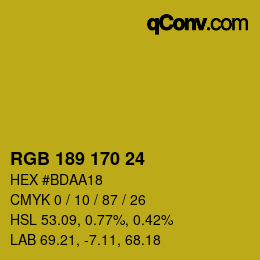 Color code: RGB 189 170 24 | qconv.com