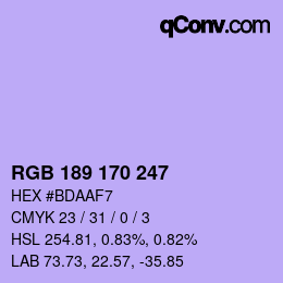 カラーコード: RGB 189 170 247 | qconv.com