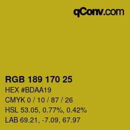 Color code: RGB 189 170 25 | qconv.com