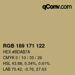 Código de color: RGB 189 171 122 | qconv.com