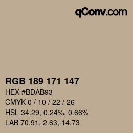 Código de color: RGB 189 171 147 | qconv.com