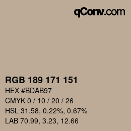 Color code: RGB 189 171 151 | qconv.com