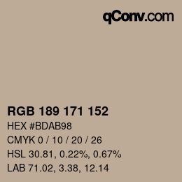 Color code: RGB 189 171 152 | qconv.com
