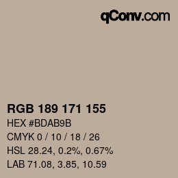 颜色代码: RGB 189 171 155 | qconv.com