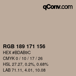 カラーコード: RGB 189 171 156 | qconv.com