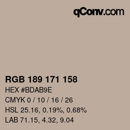 カラーコード: RGB 189 171 158 | qconv.com