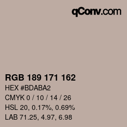 Color code: RGB 189 171 162 | qconv.com